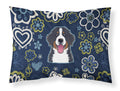 Blue Flowers Bernese Mountain Dog Standard Pillowcase Lightweight Super Soft Easy Care Decorative Artwork Pillowcase, Standard