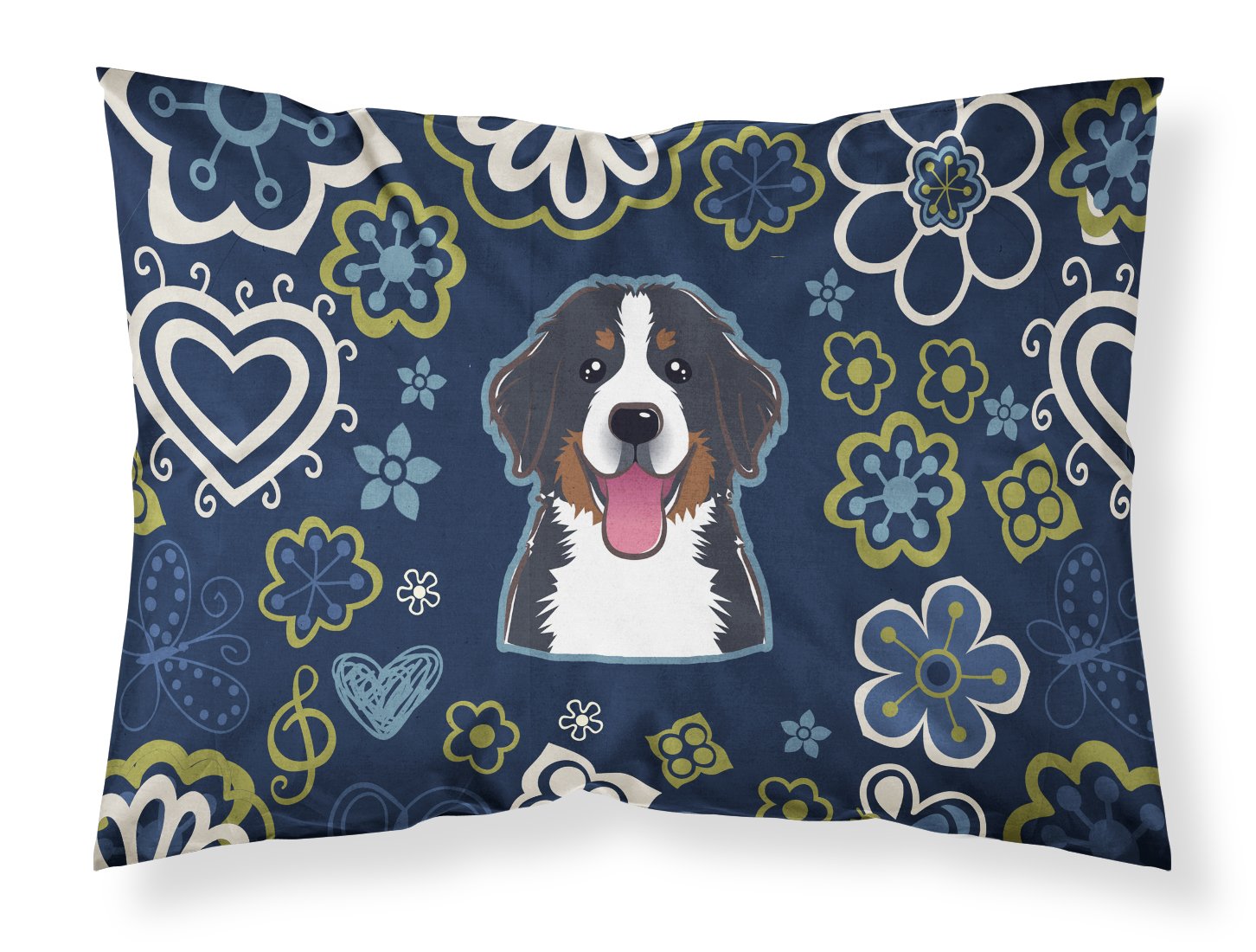Blue Flowers Bernese Mountain Dog Standard Pillowcase Lightweight Super Soft Easy Care Decorative Artwork Pillowcase, Standard
