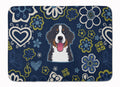 Blue Flowers Bernese Mountain Dog Memory Foam Kitchen Mat Machine Washable Anti-Fatigue Cushion Comfort Bath or Kitchen Rug