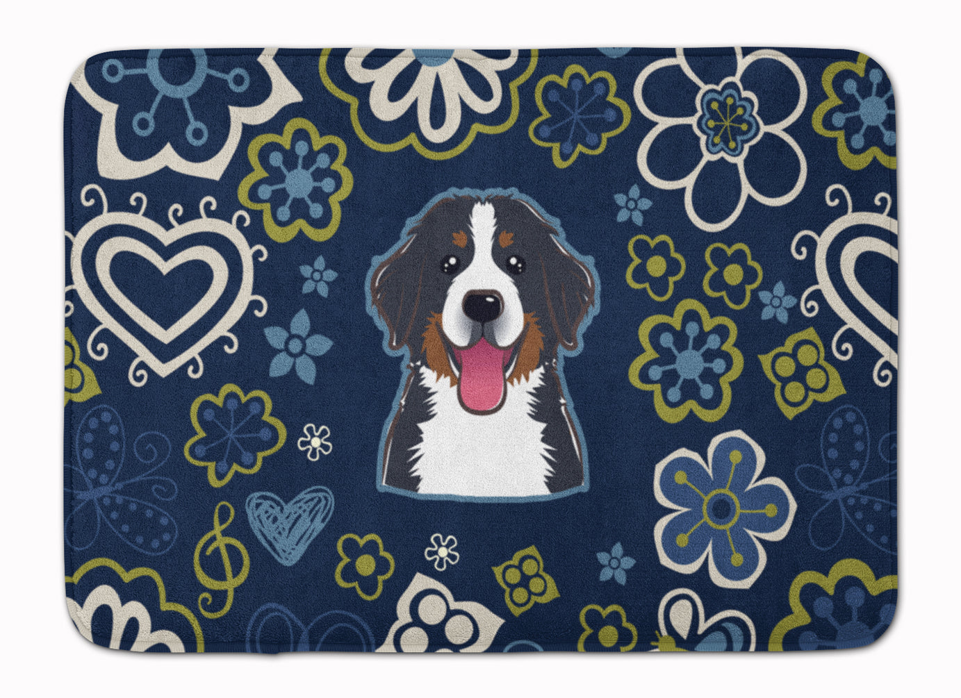 Blue Flowers Bernese Mountain Dog Memory Foam Kitchen Mat Machine Washable Anti-Fatigue Cushion Comfort Bath or Kitchen Rug