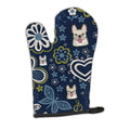Blue Flowers French Bulldog Oven Mitt Heat Resistant Thick Oven Mitt for Hot Pans and Oven, Kitchen Mitt Protect Hands, Cooking Baking Glove