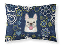 Blue Flowers French Bulldog Standard Pillowcase Lightweight Super Soft Easy Care Decorative Artwork Pillowcase, Standard