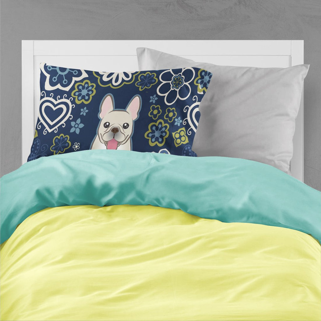 Blue Flowers French Bulldog Standard Pillowcase Lightweight Super Soft Easy Care Decorative Artwork Pillowcase, Standard
