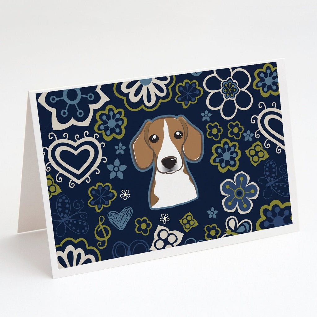 Blue Flowers Beagle Greeting Cards Pack of 8 Blank Cards with Envelopes Whimsical A7 Size 5x7