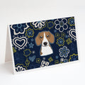Blue Flowers Beagle Greeting Cards Pack of 8 Blank Cards with Envelopes Whimsical A7 Size 5x7