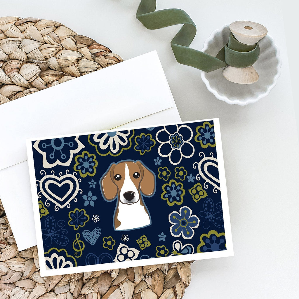 Blue Flowers Beagle Greeting Cards Pack of 8 Blank Cards with Envelopes Whimsical A7 Size 5x7