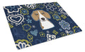 Blue Flowers Beagle Cutting Board Tempered Glass Kitchen Cutting Surface, Heat Resistant Chopping, Non-Slip Feet, Food Prep & Serving
