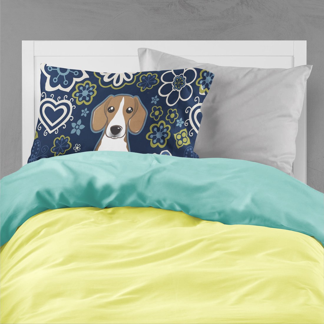 Blue Flowers Beagle Standard Pillowcase Lightweight Super Soft Easy Care Decorative Artwork Pillowcase, Standard