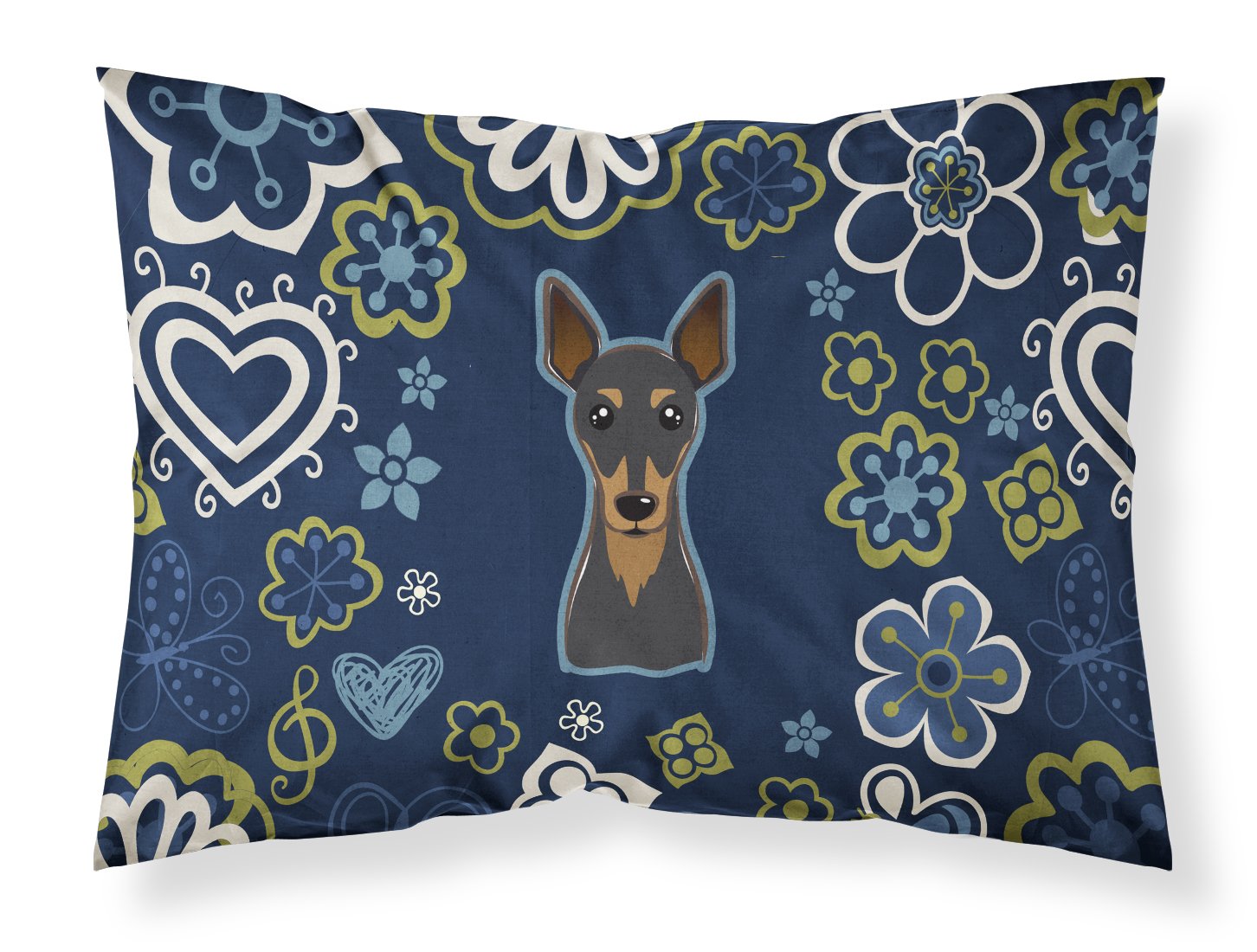 Blue Flowers Min Pin Standard Pillowcase Lightweight Super Soft Easy Care Decorative Artwork Pillowcase, Standard