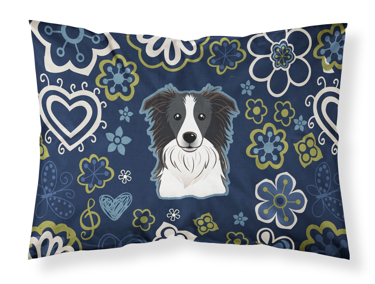 Blue Flowers Border Collie Standard Pillowcase Lightweight Super Soft Easy Care Decorative Artwork Pillowcase, Standard