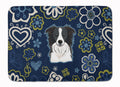 Blue Flowers Border Collie Memory Foam Kitchen Mat Machine Washable Anti-Fatigue Cushion Comfort Bath or Kitchen Rug