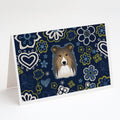 Blue Flowers Sheltie Greeting Cards Pack of 8 Blank Cards with Envelopes Whimsical A7 Size 5x7