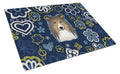Blue Flowers Sheltie Cutting Board Tempered Glass Kitchen Cutting Surface, Heat Resistant Chopping, Non-Slip Feet, Food Prep & Serving