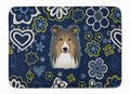 Blue Flowers Sheltie Memory Foam Kitchen Mat Machine Washable Anti-Fatigue Cushion Comfort Bath or Kitchen Rug