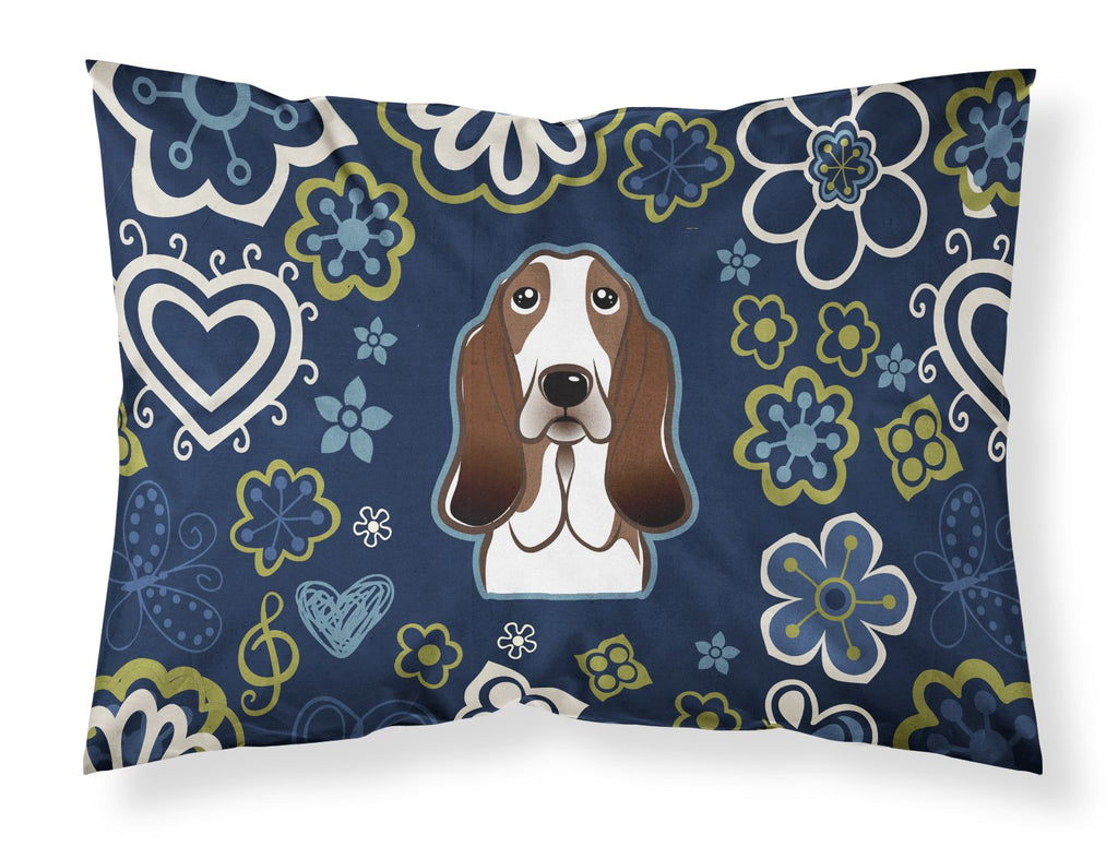 Blue Flowers Basset Hound Standard Pillowcase Lightweight Super Soft Easy Care Decorative Artwork Pillowcase, Standard
