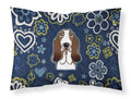 Blue Flowers Basset Hound Standard Pillowcase Lightweight Super Soft Easy Care Decorative Artwork Pillowcase, Standard