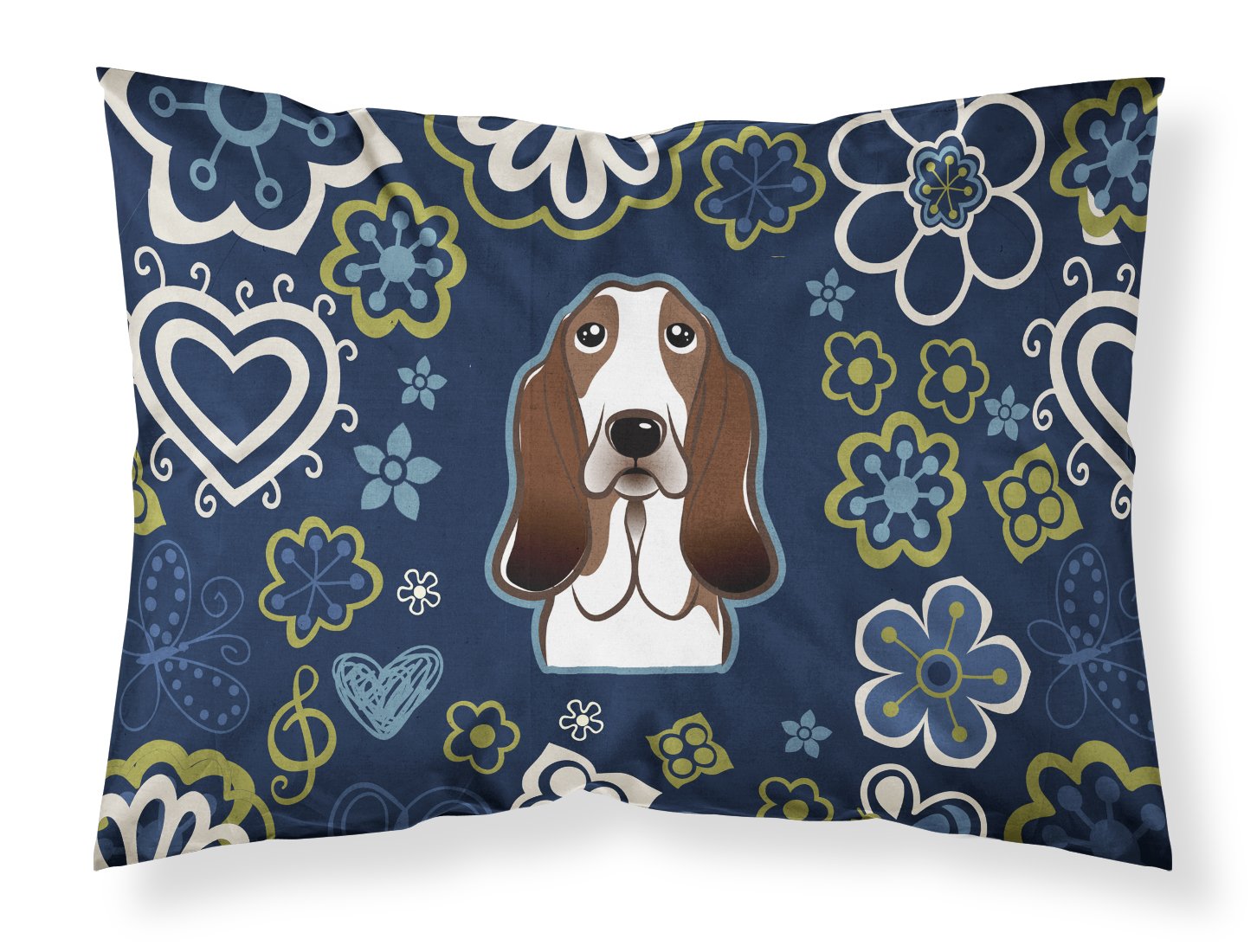 Blue Flowers Basset Hound Standard Pillowcase Lightweight Super Soft Easy Care Decorative Artwork Pillowcase, Standard