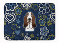 Blue Flowers Basset Hound Memory Foam Kitchen Mat Machine Washable Anti-Fatigue Cushion Comfort Bath or Kitchen Rug