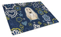 Blue Flowers Afghan Hound Cutting Board Tempered Glass Kitchen Cutting Surface, Heat Resistant Chopping, Non-Slip Feet, Food Prep & Serving