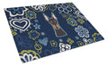 Blue Flowers Doberman Pinscher Cutting Board Tempered Glass Kitchen Cutting Surface, Heat Resistant Chopping, Non-Slip Feet, Food Prep & Serving