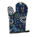 Blue Flowers Doberman Pinscher Oven Mitt Heat Resistant Thick Oven Mitt for Hot Pans and Oven, Kitchen Mitt Protect Hands, Cooking Baking Glove