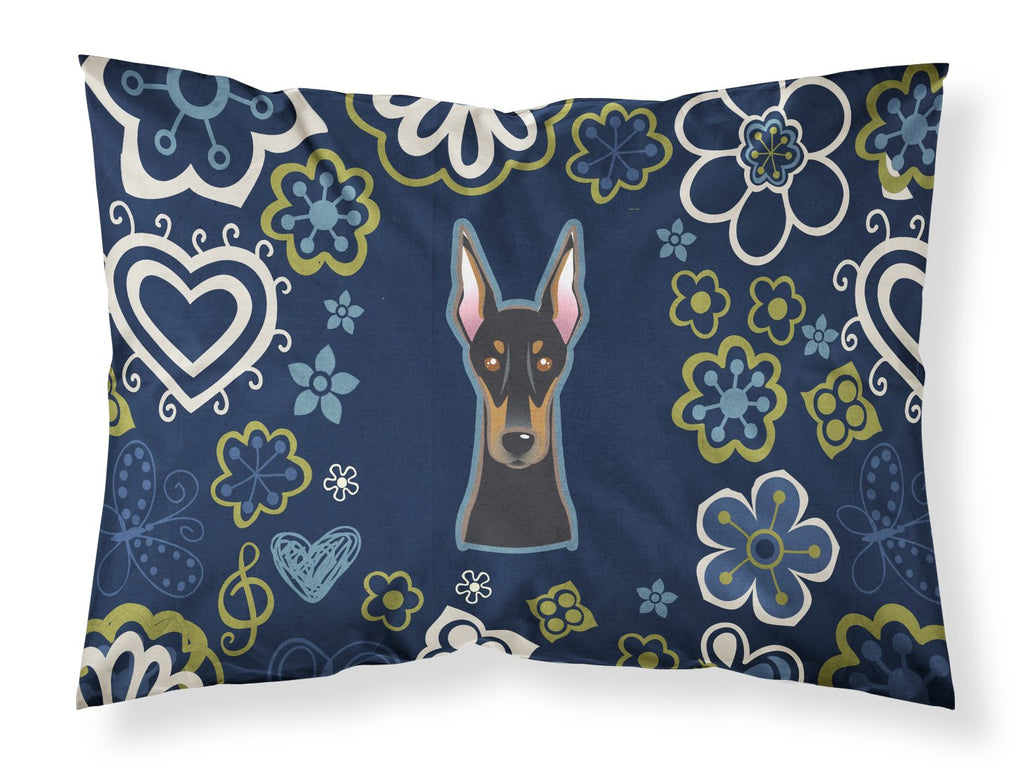 Blue Flowers Doberman Pinscher Standard Pillowcase Lightweight Super Soft Easy Care Decorative Artwork Pillowcase, Standard