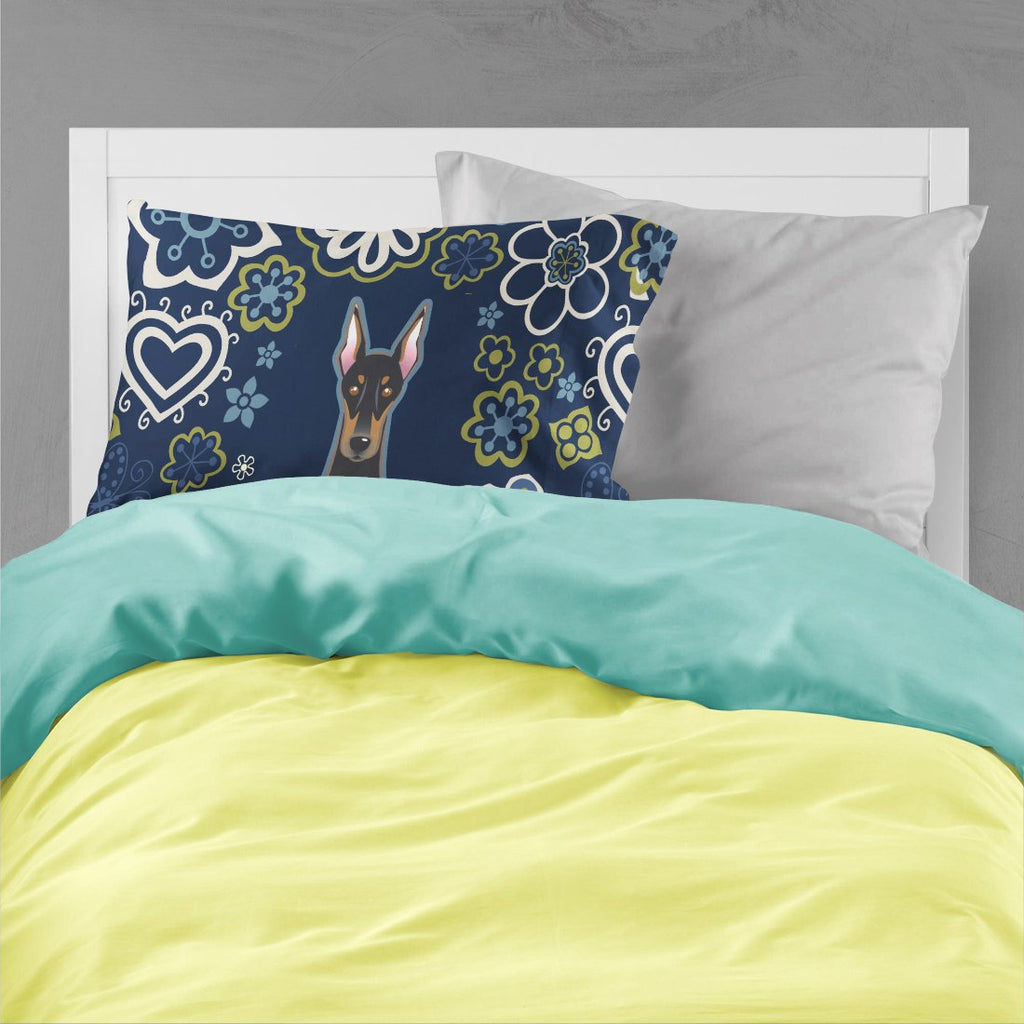 Blue Flowers Doberman Pinscher Standard Pillowcase Lightweight Super Soft Easy Care Decorative Artwork Pillowcase, Standard