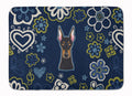 Blue Flowers Doberman Pinscher Memory Foam Kitchen Mat Machine Washable Anti-Fatigue Cushion Comfort Bath or Kitchen Rug