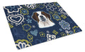 Blue Flowers Saint Bernard Cutting Board Tempered Glass Kitchen Cutting Surface, Heat Resistant Chopping, Non-Slip Feet, Food Prep & Serving