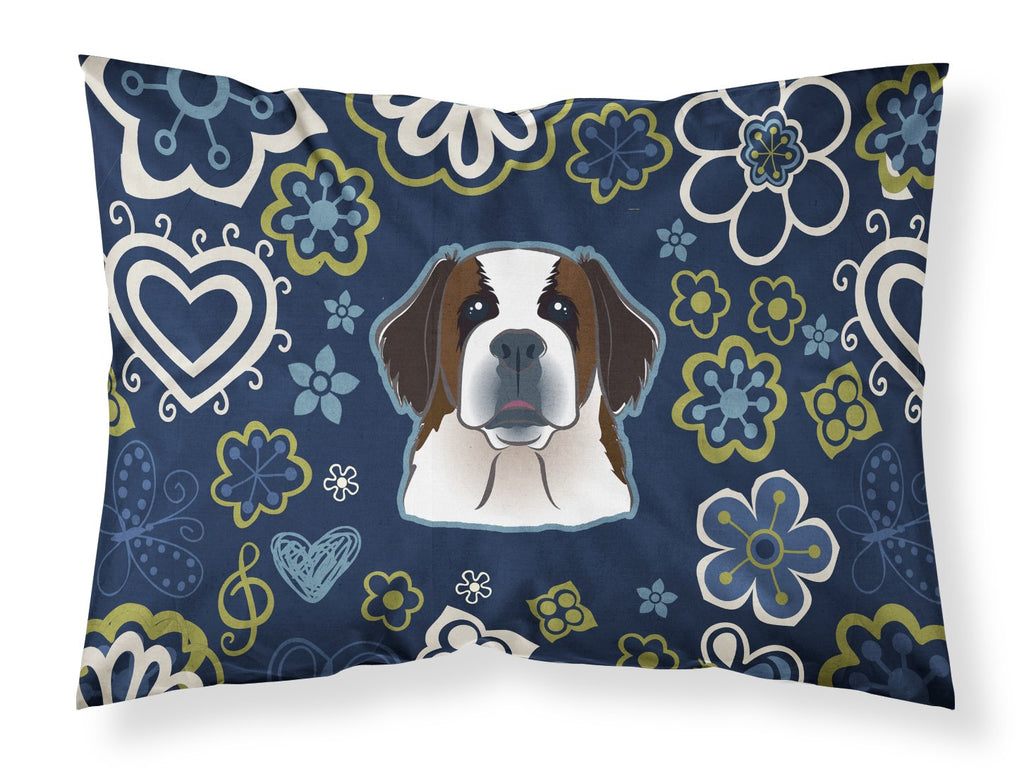 Blue Flowers Saint Bernard Standard Pillowcase Lightweight Super Soft Easy Care Decorative Artwork Pillowcase, Standard