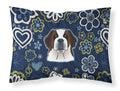 Blue Flowers Saint Bernard Standard Pillowcase Lightweight Super Soft Easy Care Decorative Artwork Pillowcase, Standard