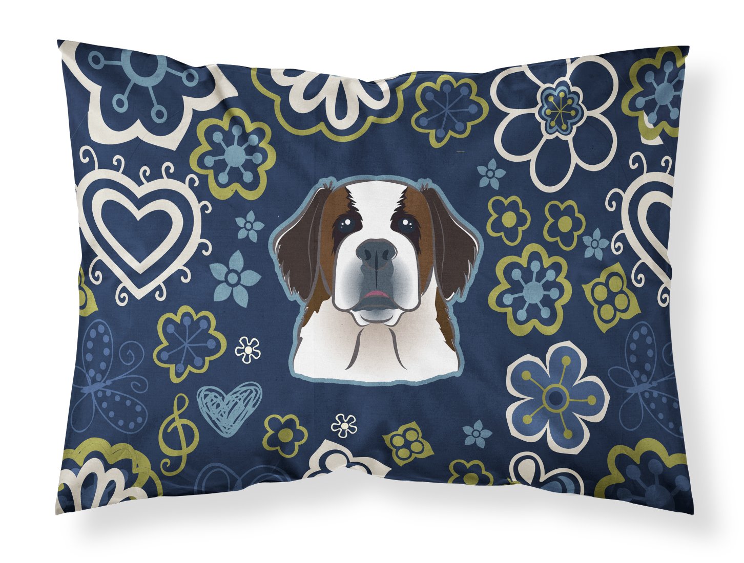 Blue Flowers Saint Bernard Standard Pillowcase Lightweight Super Soft Easy Care Decorative Artwork Pillowcase, Standard