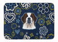 Blue Flowers Saint Bernard Memory Foam Kitchen Mat Machine Washable Anti-Fatigue Cushion Comfort Bath or Kitchen Rug