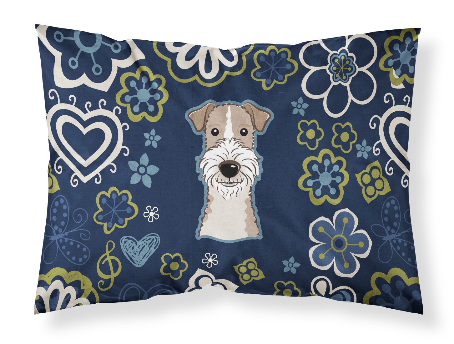 Blue Flowers Wire Haired Fox Terrier Standard Pillowcase Lightweight Super Soft Easy Care Decorative Artwork Pillowcase, Standard