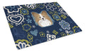 Blue Flowers Papillon Cutting Board Tempered Glass Kitchen Cutting Surface, Heat Resistant Chopping, Non-Slip Feet, Food Prep & Serving