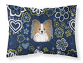 Blue Flowers Papillon Standard Pillowcase Lightweight Super Soft Easy Care Decorative Artwork Pillowcase, Standard