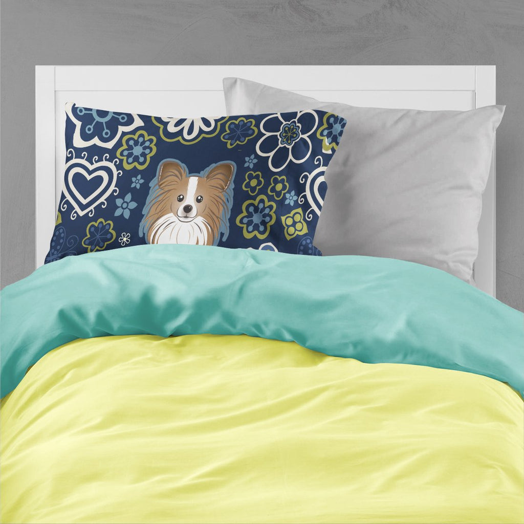 Blue Flowers Papillon Standard Pillowcase Lightweight Super Soft Easy Care Decorative Artwork Pillowcase, Standard