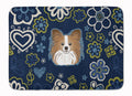 Blue Flowers Papillon Memory Foam Kitchen Mat Machine Washable Anti-Fatigue Cushion Comfort Bath or Kitchen Rug