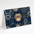 Blue Flowers Chocolate Brown Shih Tzu Greeting Cards Pack of 8 Blank Cards with Envelopes Whimsical A7 Size 5x7