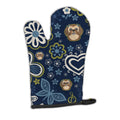 Blue Flowers Chocolate Brown Shih Tzu Oven Mitt Heat Resistant Thick Oven Mitt for Hot Pans and Oven, Kitchen Mitt Protect Hands, Cooking Baking Glove