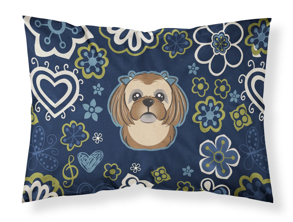 Blue Flowers Chocolate Brown Shih Tzu Standard Pillowcase Lightweight Super Soft Easy Care Decorative Artwork Pillowcase, Standard