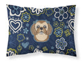 Blue Flowers Chocolate Brown Shih Tzu Standard Pillowcase Lightweight Super Soft Easy Care Decorative Artwork Pillowcase, Standard