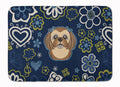 Blue Flowers Chocolate Brown Shih Tzu Memory Foam Kitchen Mat Machine Washable Anti-Fatigue Cushion Comfort Bath or Kitchen Rug
