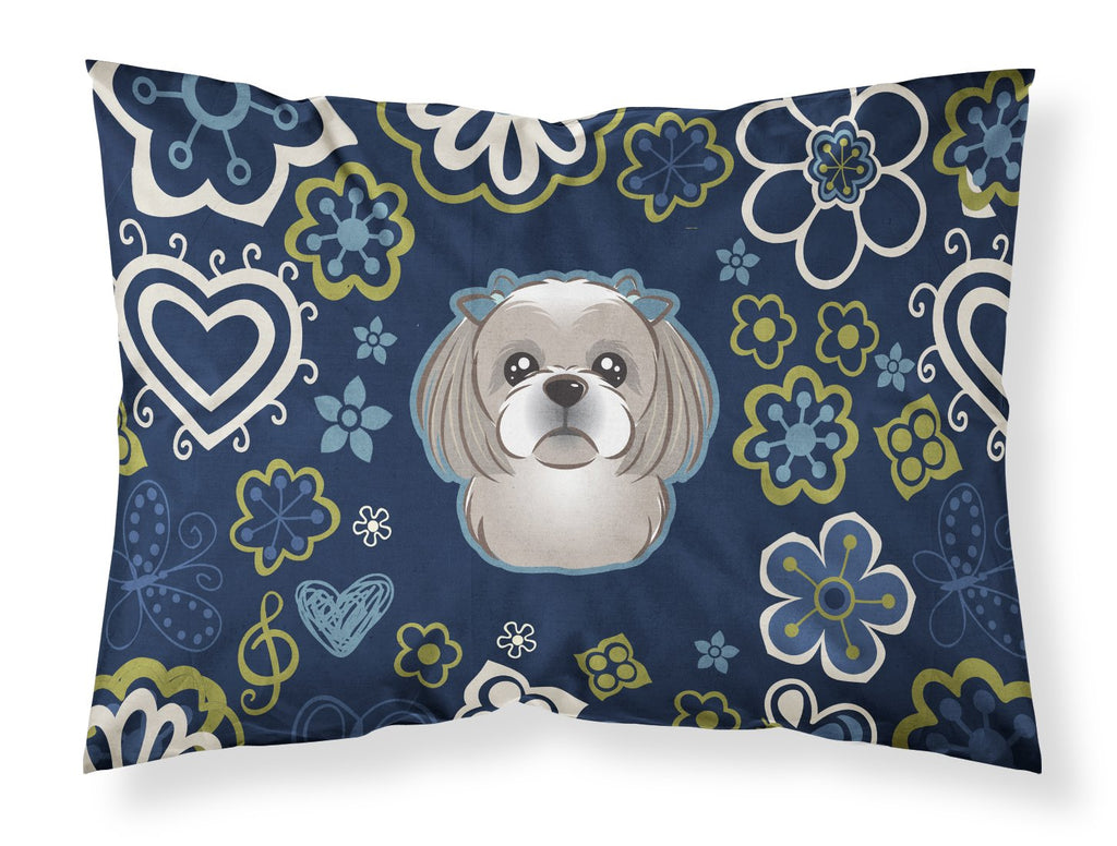 Blue Flowers Gray Silver Shih Tzu Standard Pillowcase Lightweight Super Soft Easy Care Decorative Artwork Pillowcase, Standard