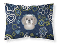 Blue Flowers Gray Silver Shih Tzu Standard Pillowcase Lightweight Super Soft Easy Care Decorative Artwork Pillowcase, Standard