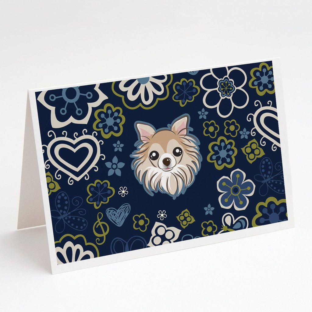 Blue Flowers Chihuahua Greeting Cards Pack of 8 Blank Cards with Envelopes Whimsical A7 Size 5x7