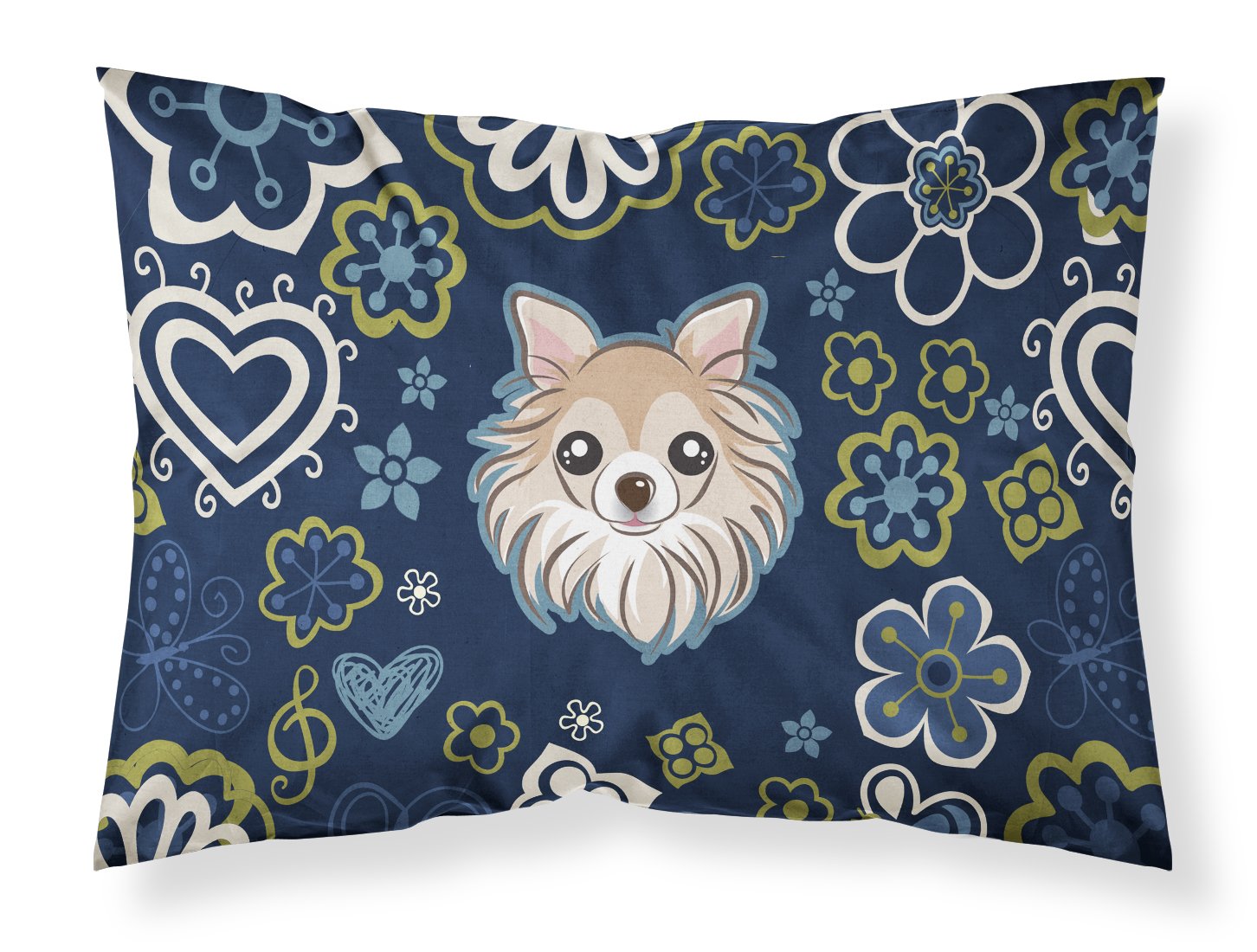 Blue Flowers Chihuahua Standard Pillowcase Lightweight Super Soft Easy Care Decorative Artwork Pillowcase, Standard