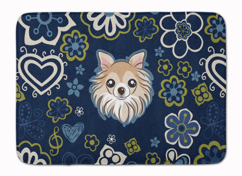 Blue Flowers Chihuahua Memory Foam Kitchen Mat Machine Washable Anti-Fatigue Cushion Comfort Bath or Kitchen Rug
