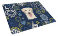 Blue Flowers Golden Retriever Cutting Board Tempered Glass Kitchen Cutting Surface, Heat Resistant Chopping, Non-Slip Feet, Food Prep & Serving