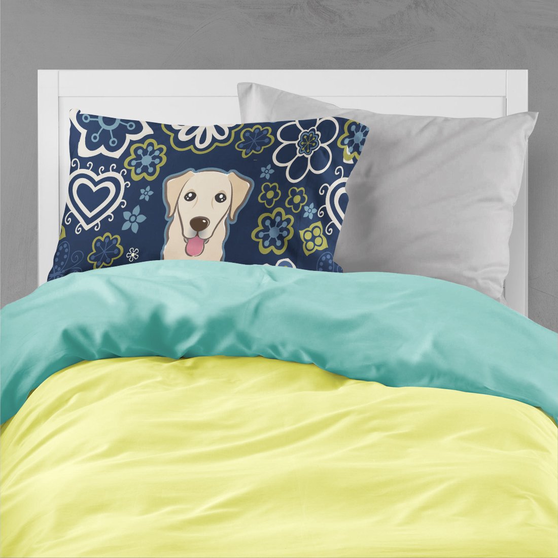 Blue Flowers Golden Retriever Standard Pillowcase Lightweight Super Soft Easy Care Decorative Artwork Pillowcase, Standard